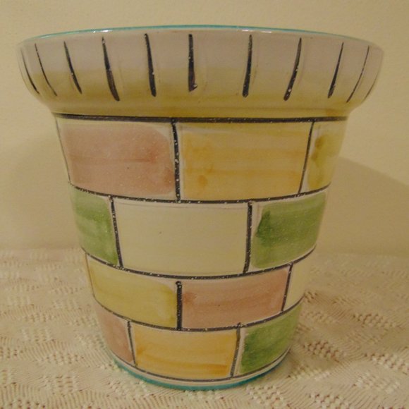 Vintage Ceramic Planter Pot, Glazed Shiny Surface, From Italy, 5.5 inches tall - Picture 2 of 6